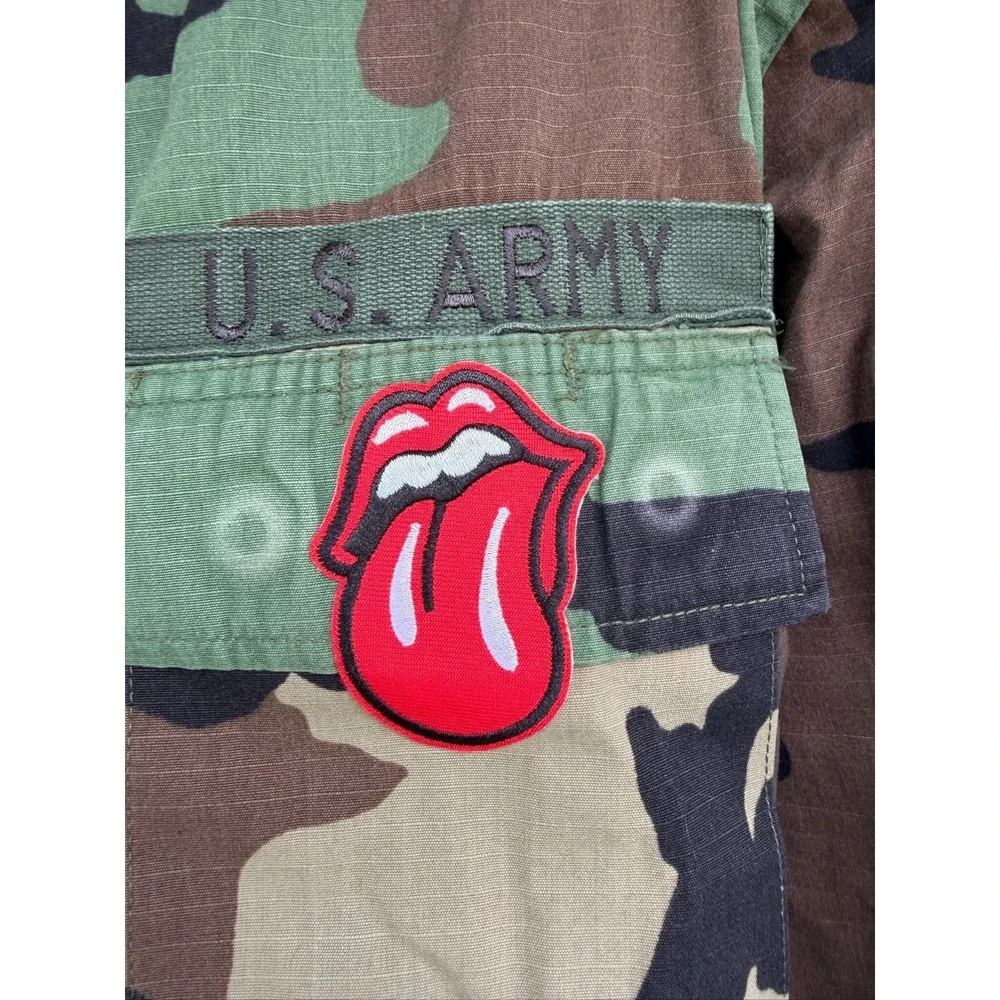 US Army BDU Jacket Woodland Camo Medium Short Rolling Stones Patch Jorgensen